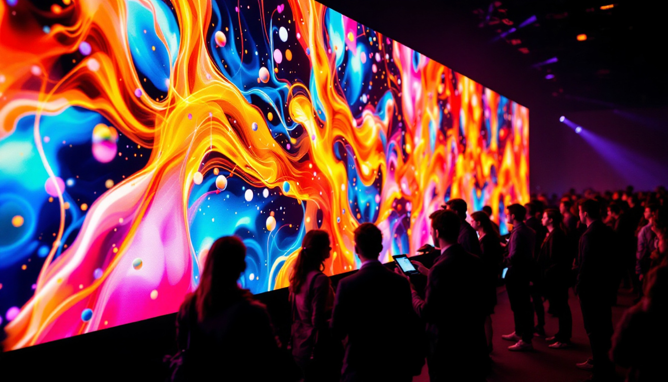 A photograph of a vibrant led display in action during a conference setting