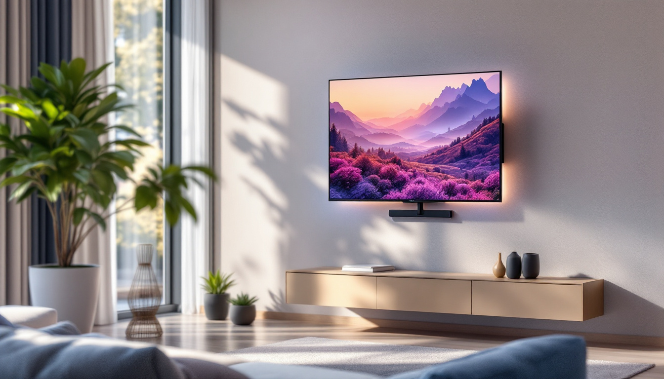 A photograph of a sleek low-profile full motion tv mount installed on a wall