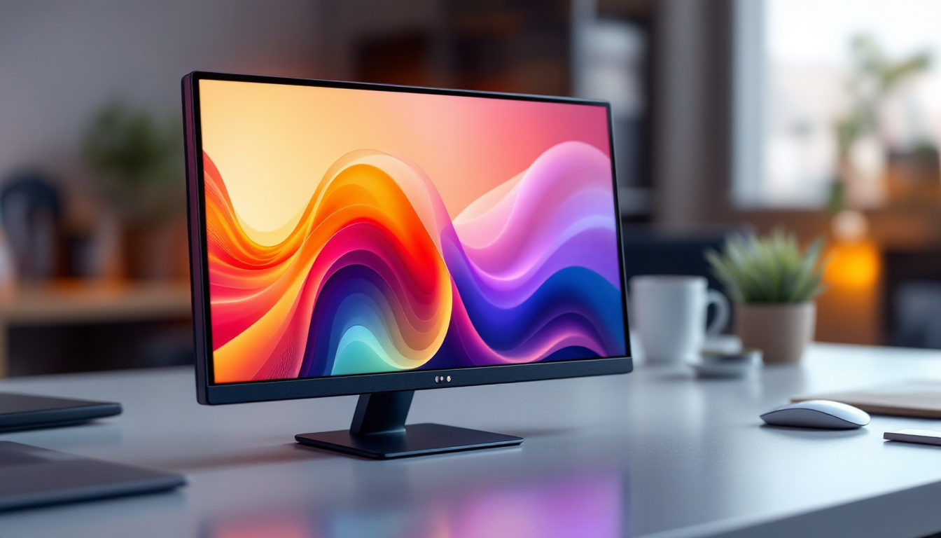 A photograph of a sleek mini led monitor displaying vibrant colors and sharp images