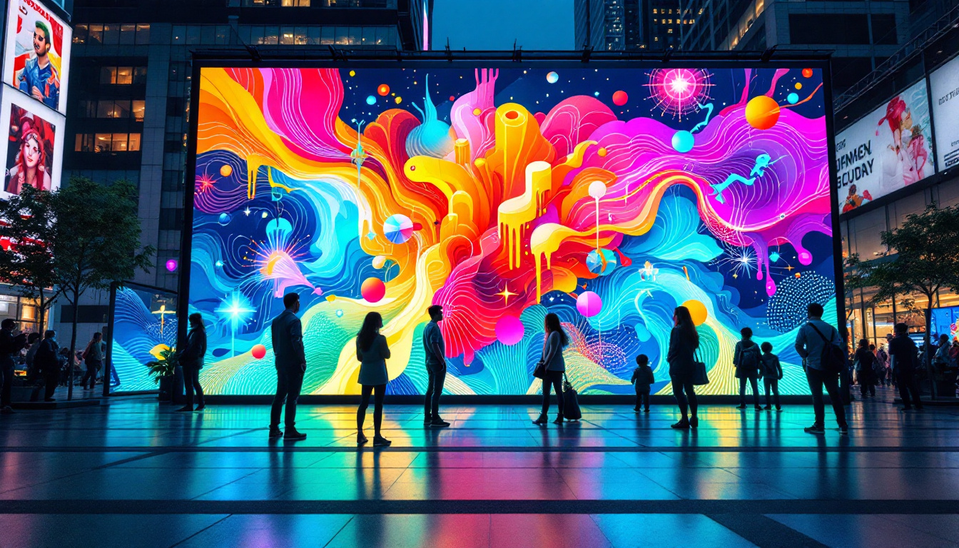 A photograph of a vibrant led display in an urban setting