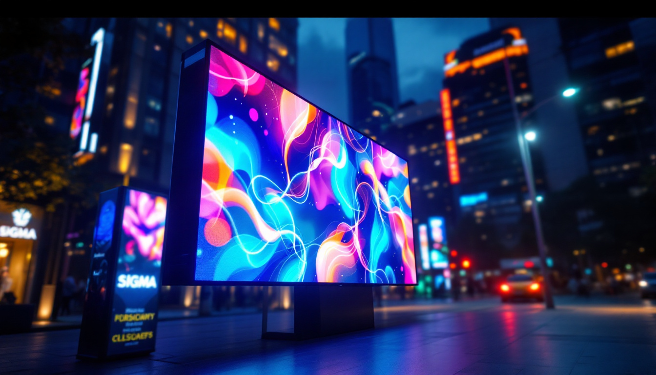 A photograph of a vibrant led display in an urban setting