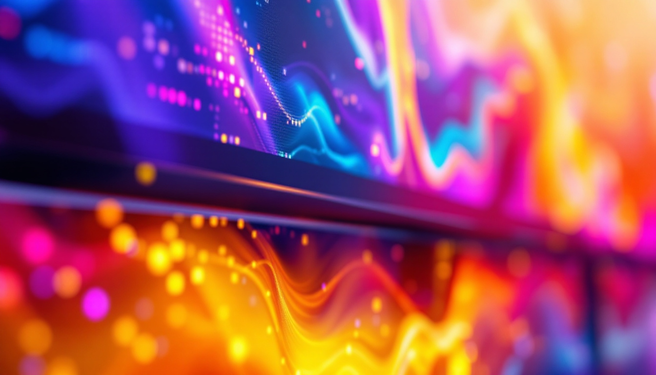 A photograph of a close-up shot of a modern led display showcasing vibrant colors and intricate details
