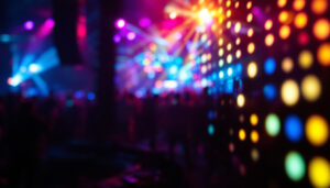 A photograph of a vibrant led display in action