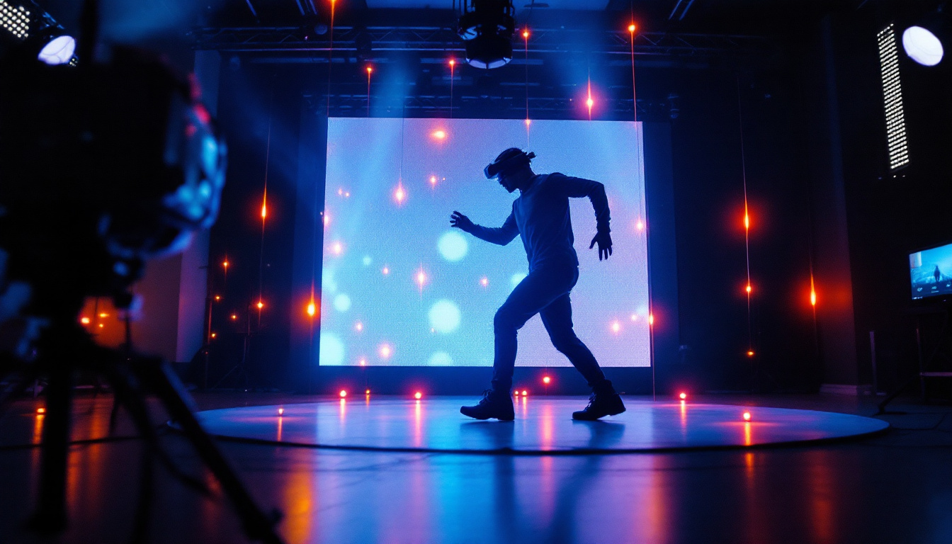 A photograph of capture a photograph of an optitrack motion capture setup in action