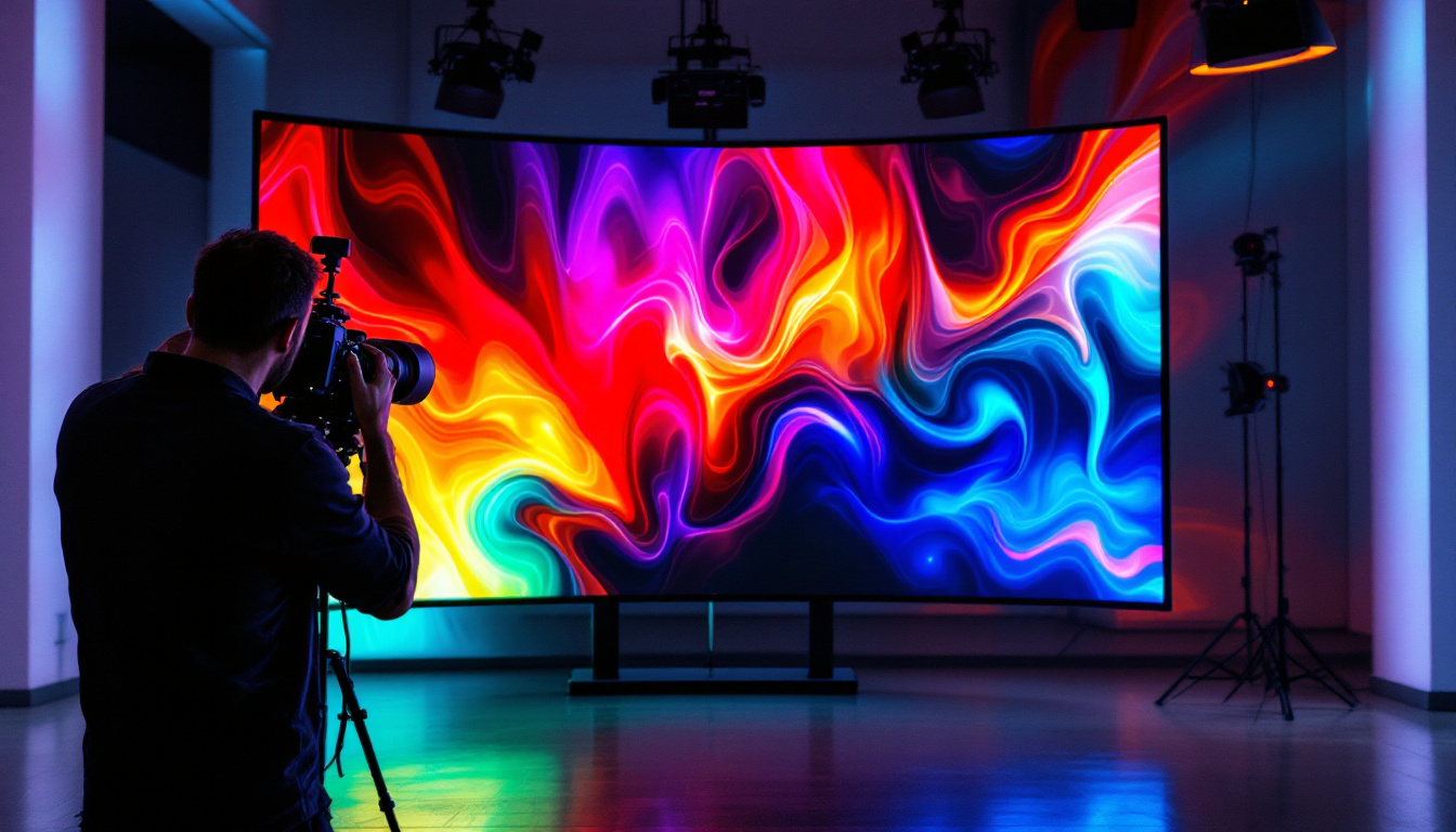 A photograph of a dynamic split screen video setup showing an led display in action