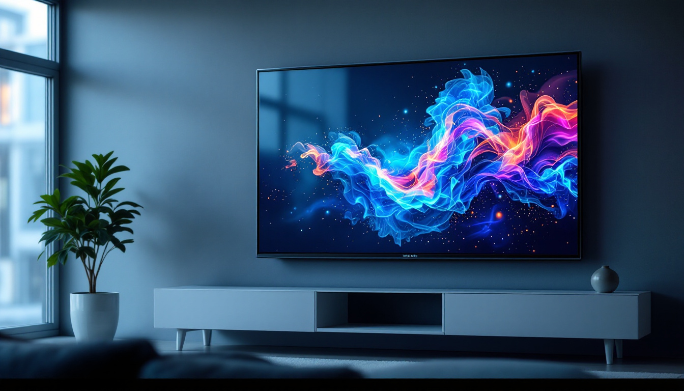 A photograph of a sleek 55-inch led display showcasing vibrant visuals