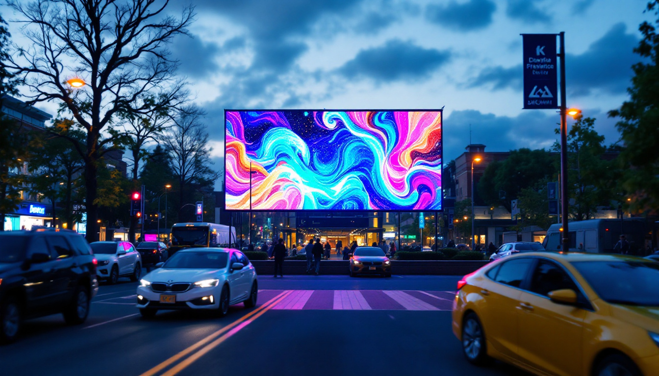 A photograph of capture a photograph of a vibrant outdoor scene in hillsboro featuring a dynamic led display