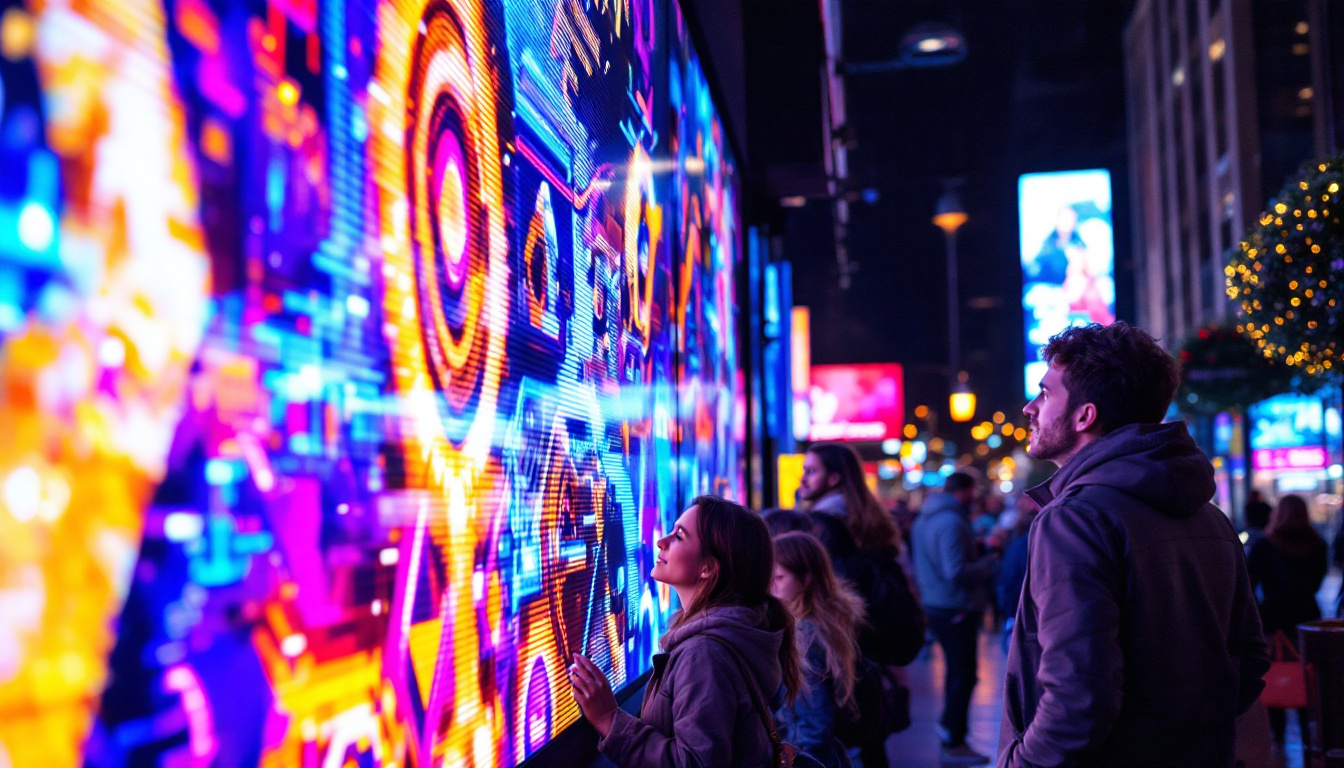 A photograph of a vibrant led display in a bustling beaverton location