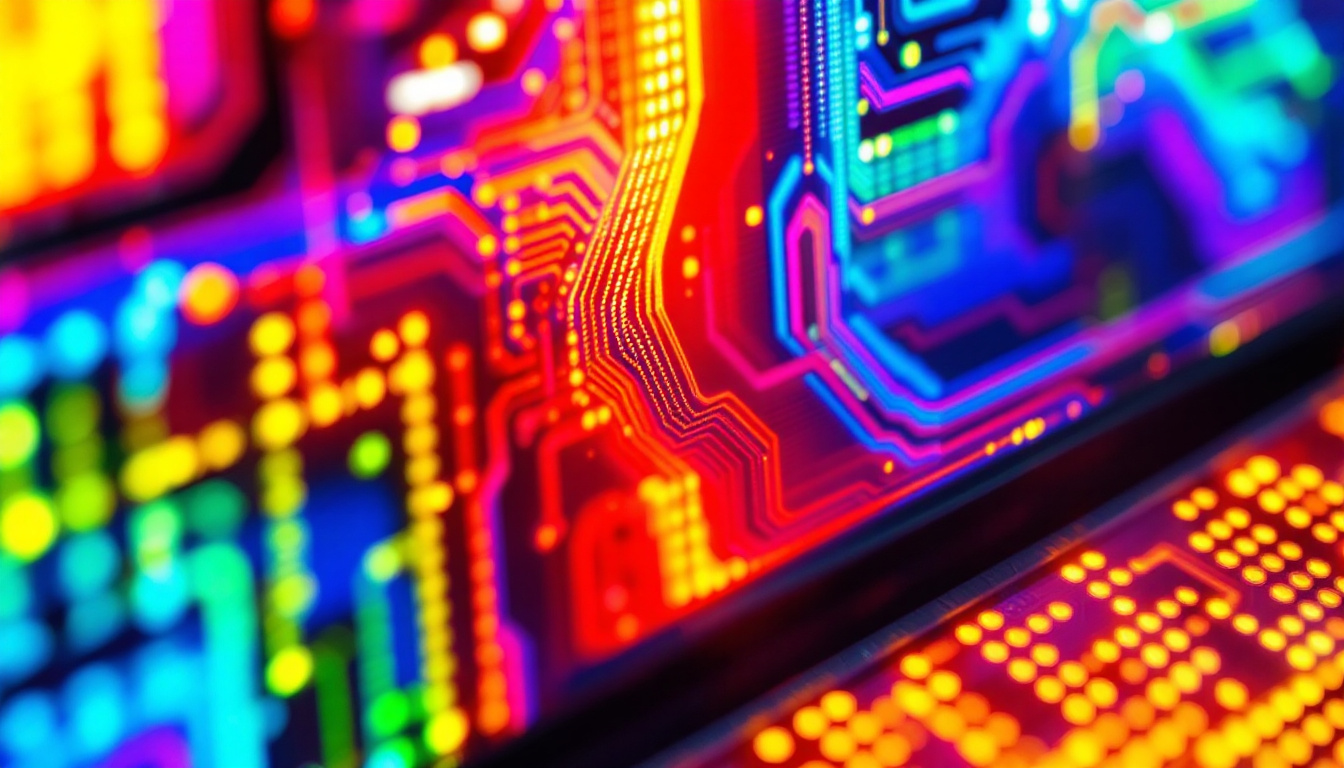 A photograph of capture a photograph of a close-up view of an led display showcasing vibrant colors and intricate details of the internal frame coating