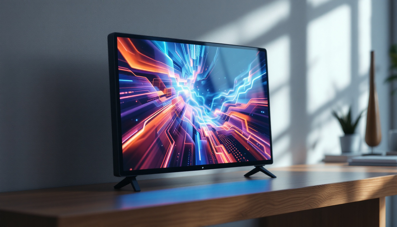A photograph of a sleek 10-inch lcd panel displaying vibrant visuals