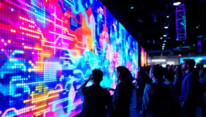 A photograph of a vibrant led display in action