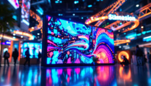 A photograph of a vibrant led display in a modern setting