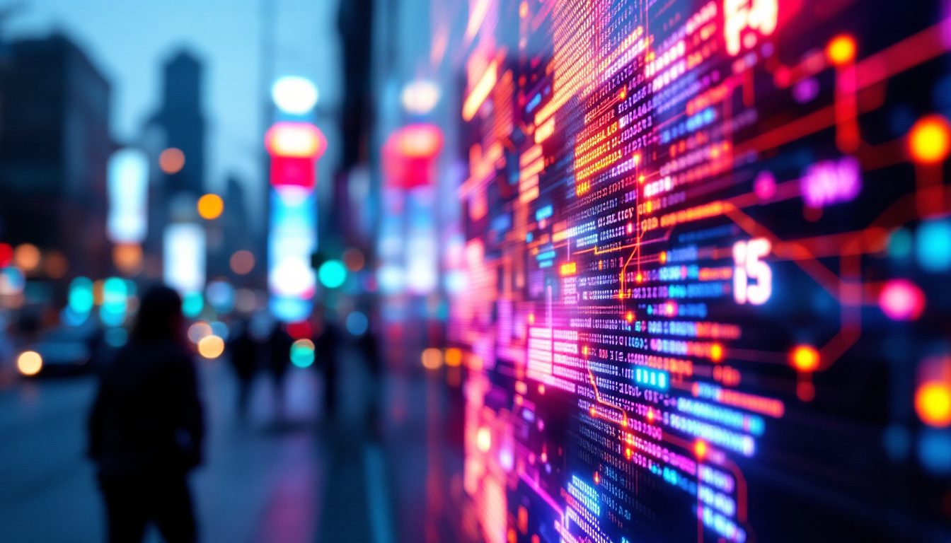 A photograph of a close-up of a vibrant led display showcasing dynamic visuals