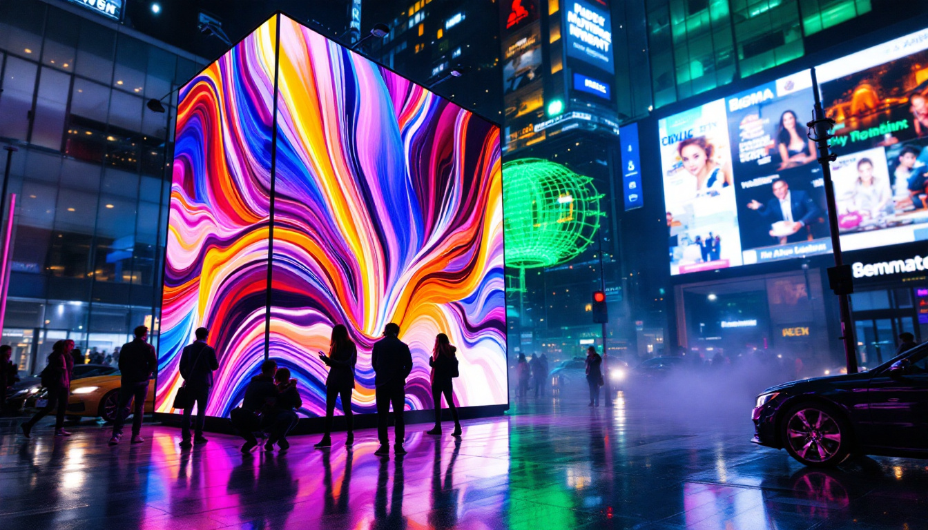 A photograph of a vibrant led display in an urban setting