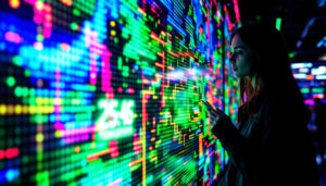 A photograph of a vibrant led display showcasing a dynamic and engaging scene from a life selector porn video