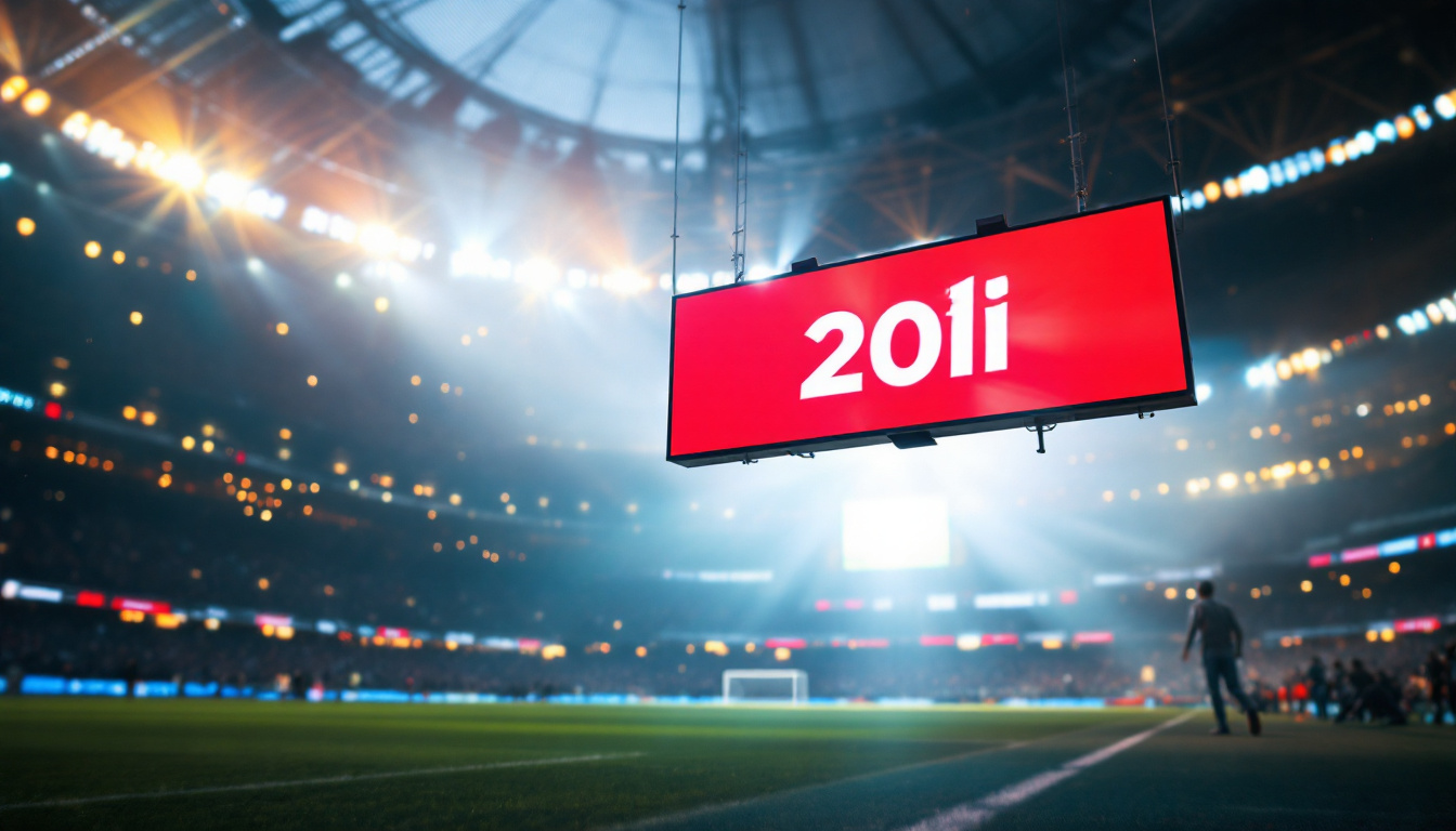 A photograph of capture a photograph of a vibrant led display showcasing dynamic pitch signs at a sporting event