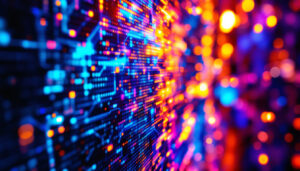 A photograph of a close-up view of a microled display showcasing vibrant colors and intricate details