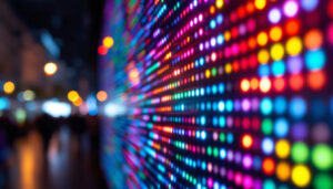 A photograph of a vibrant led display in action