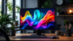 A photograph of a sleek 24-inch lcd monitor displaying vibrant colors and sharp images