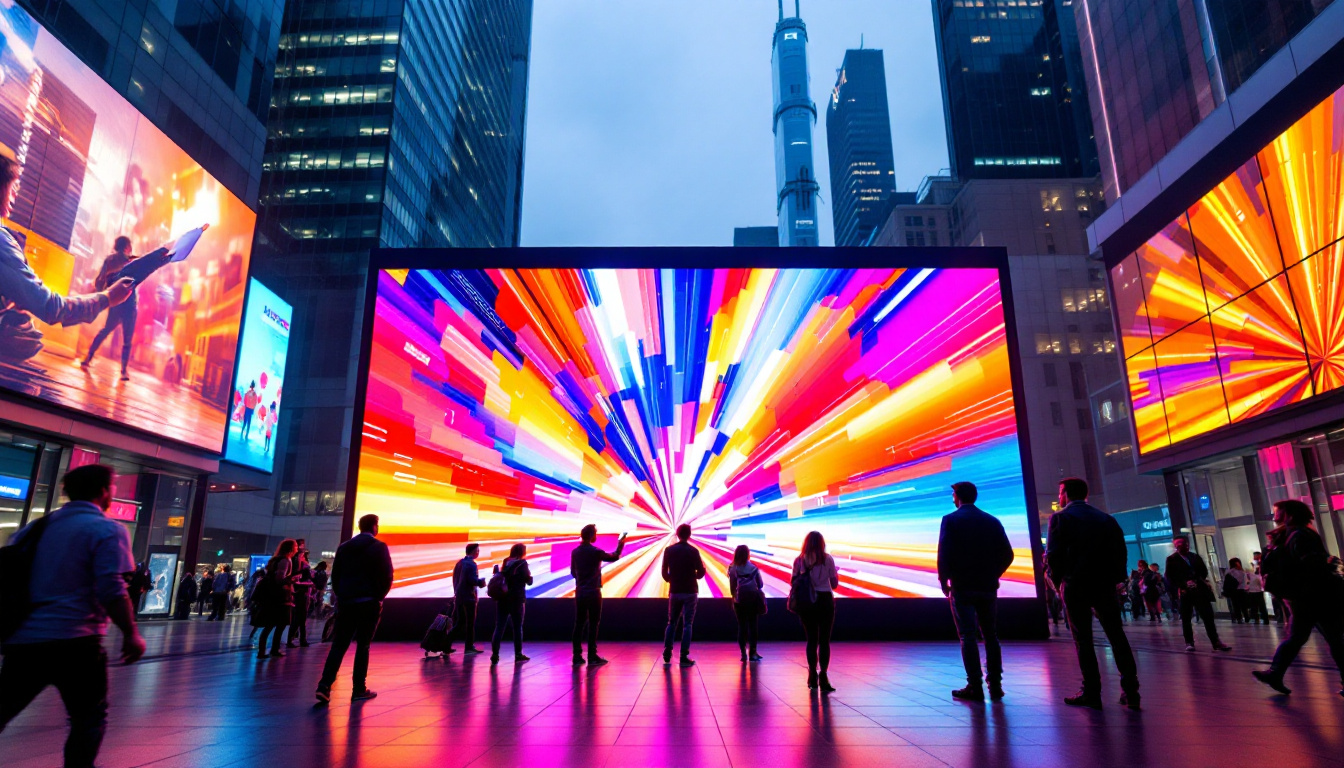 A photograph of a vibrant led display in an urban setting