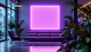 A photograph of a vibrant led wall logo sign in a modern setting
