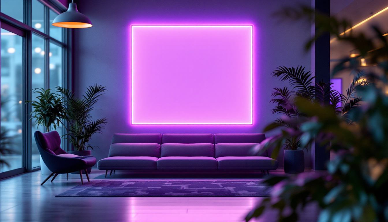 A photograph of a vibrant led wall logo sign in a modern setting