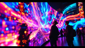 A photograph of a vibrant led display in action