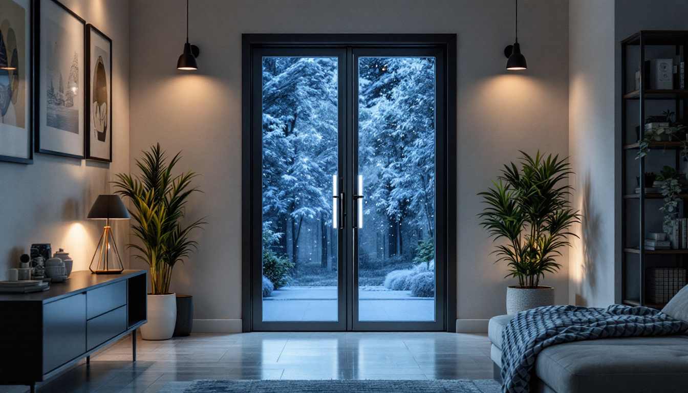 A photograph of capture a photograph of an expandable security door featuring an integrated led display