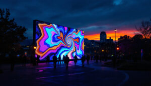 A photograph of capture a photograph of the vibrant hillsboro led display at night