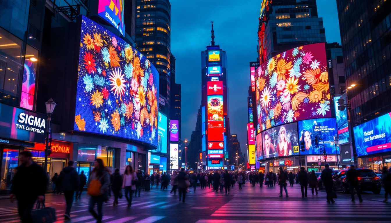 A photograph of a vibrant led display in a dynamic urban setting