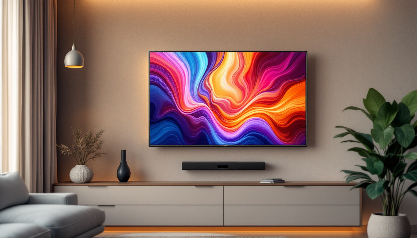 A photograph of a sleek 24-inch tv mounted on a stylish wall