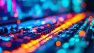 A photograph of a close-up shot of an led display in action