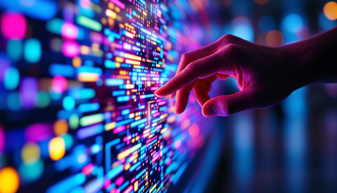 A photograph of a close-up shot of a vibrant led display in use