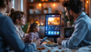 A photograph of capture a photograph of a modern family organizer screen with a vibrant led display