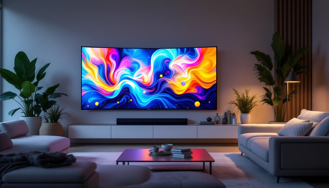 A photograph of a modern living room featuring a sleek