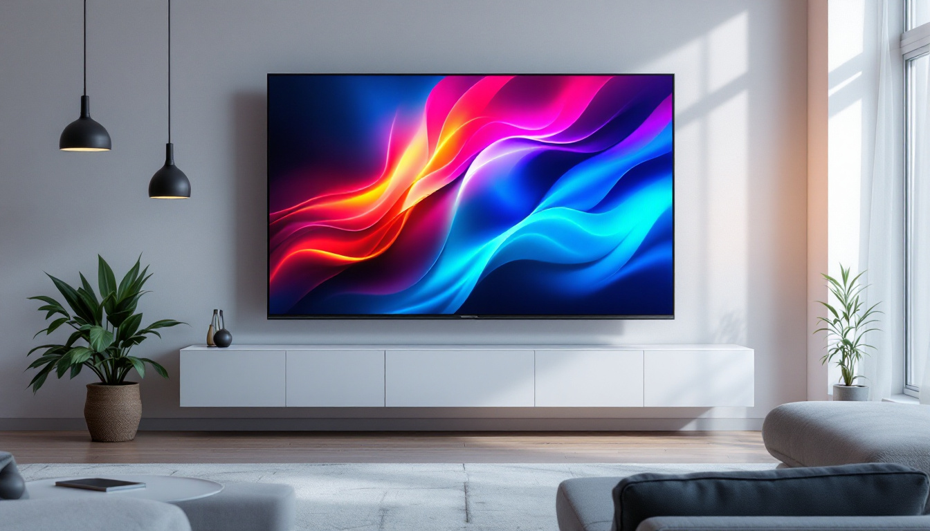 A photograph of a sleek led television displaying vibrant colors and sharp images