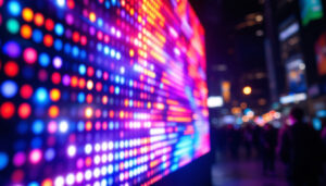 A photograph of a vibrant led display in action