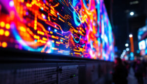A photograph of a vibrant led display in action