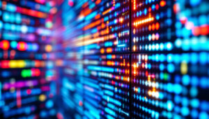 A photograph of a close-up shot of a vibrant led display showcasing various wall widths and pixel arrangements