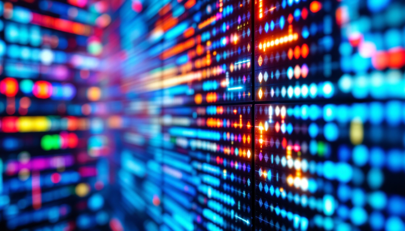 A photograph of a close-up shot of a vibrant led display showcasing various wall widths and pixel arrangements