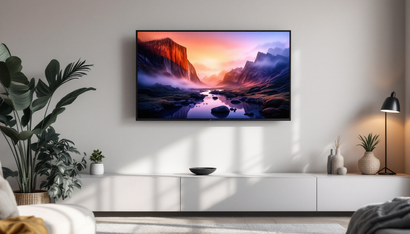 A photograph of a sleek 40-inch led tv mounted on a stylish wall