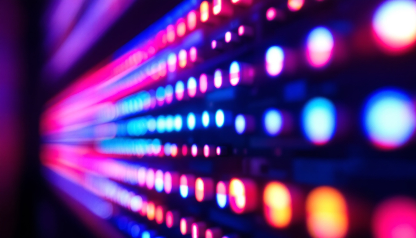 A photograph of a close-up of a vibrant led display in action