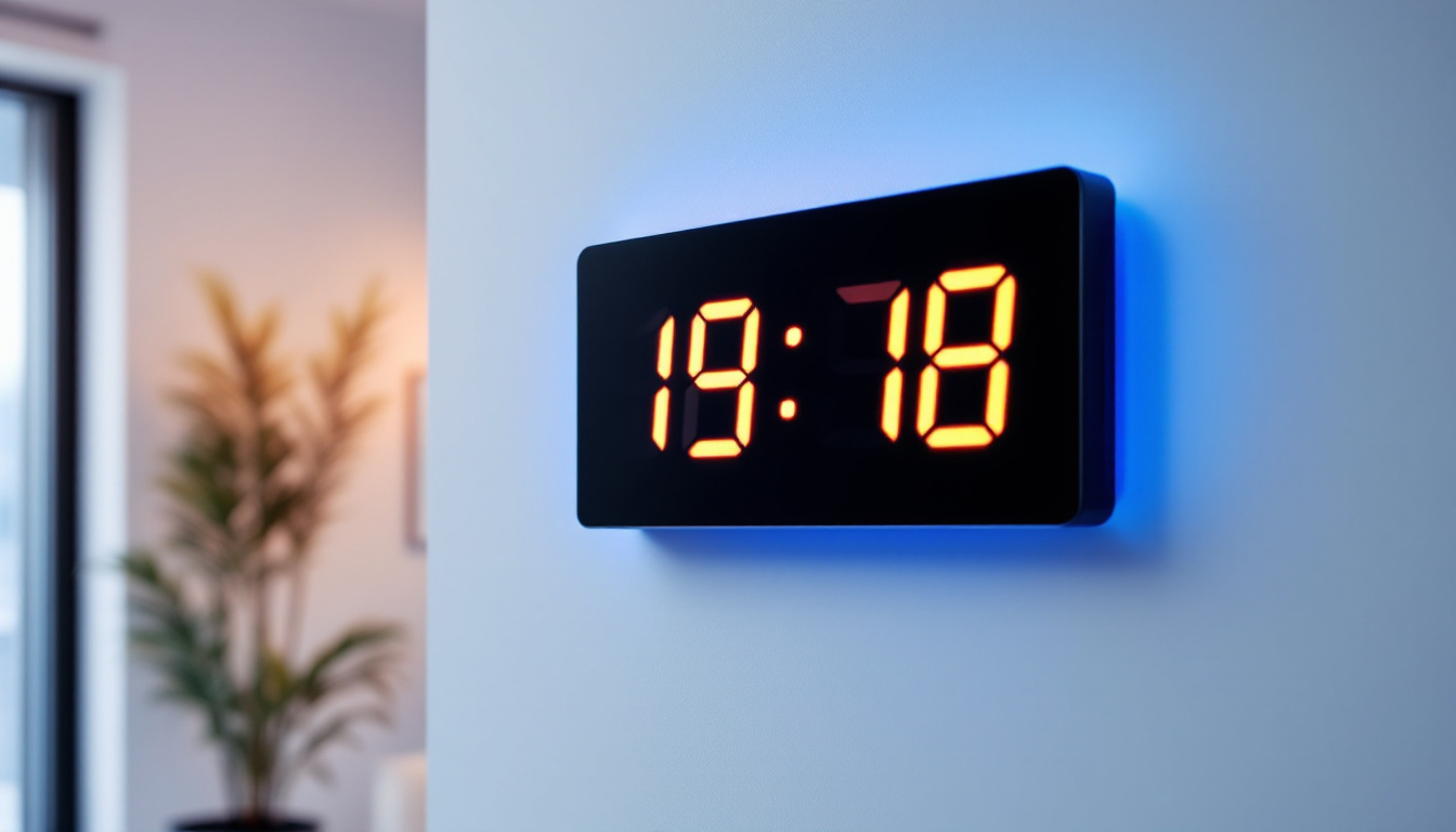 A photograph of capture a photograph of a sleek led digital wall clock displaying the time prominently