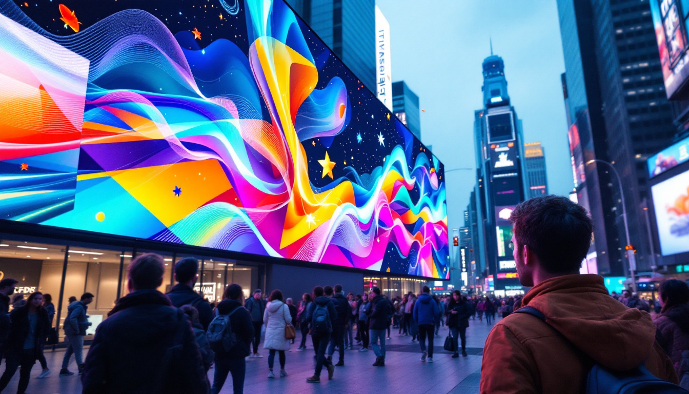 A photograph of a vibrant led display in a bustling urban environment