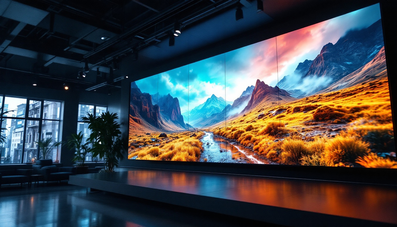 A photograph of a vibrant led display showcasing a high-resolution video in a dynamic setting