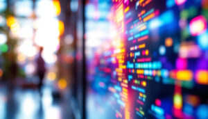 A photograph of a vibrant led display showcasing dynamic visuals