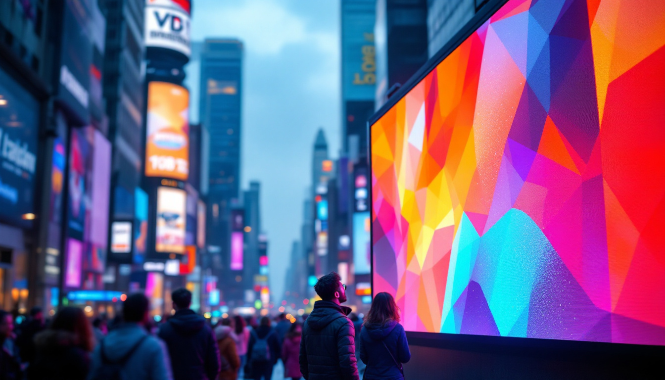 A photograph of a vibrant led display in a bustling urban environment