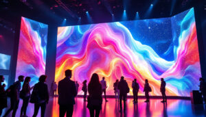 A photograph of a vibrant led display in action at a live event