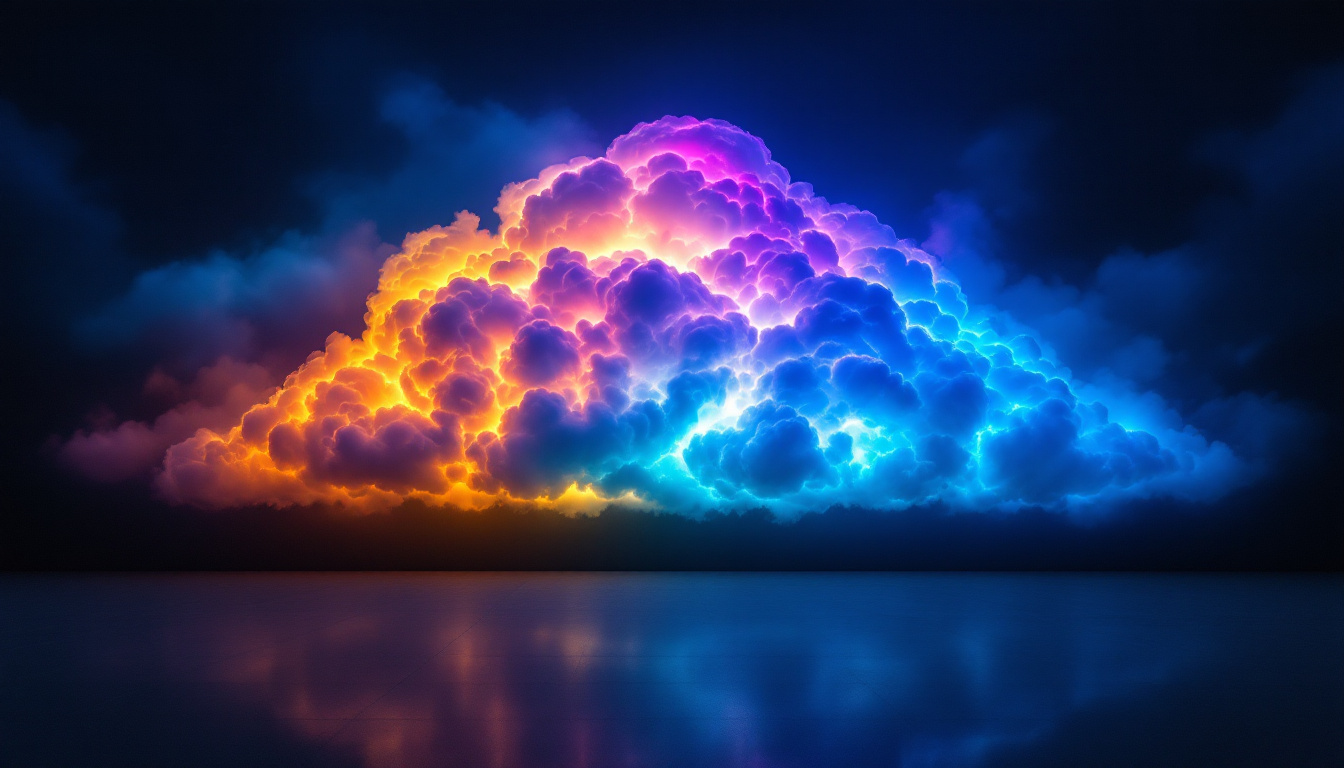 A photograph of a vibrant wall cloud illuminated by a dynamic led display