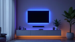 A photograph of a stylish and affordable wall cabinet featuring an led display